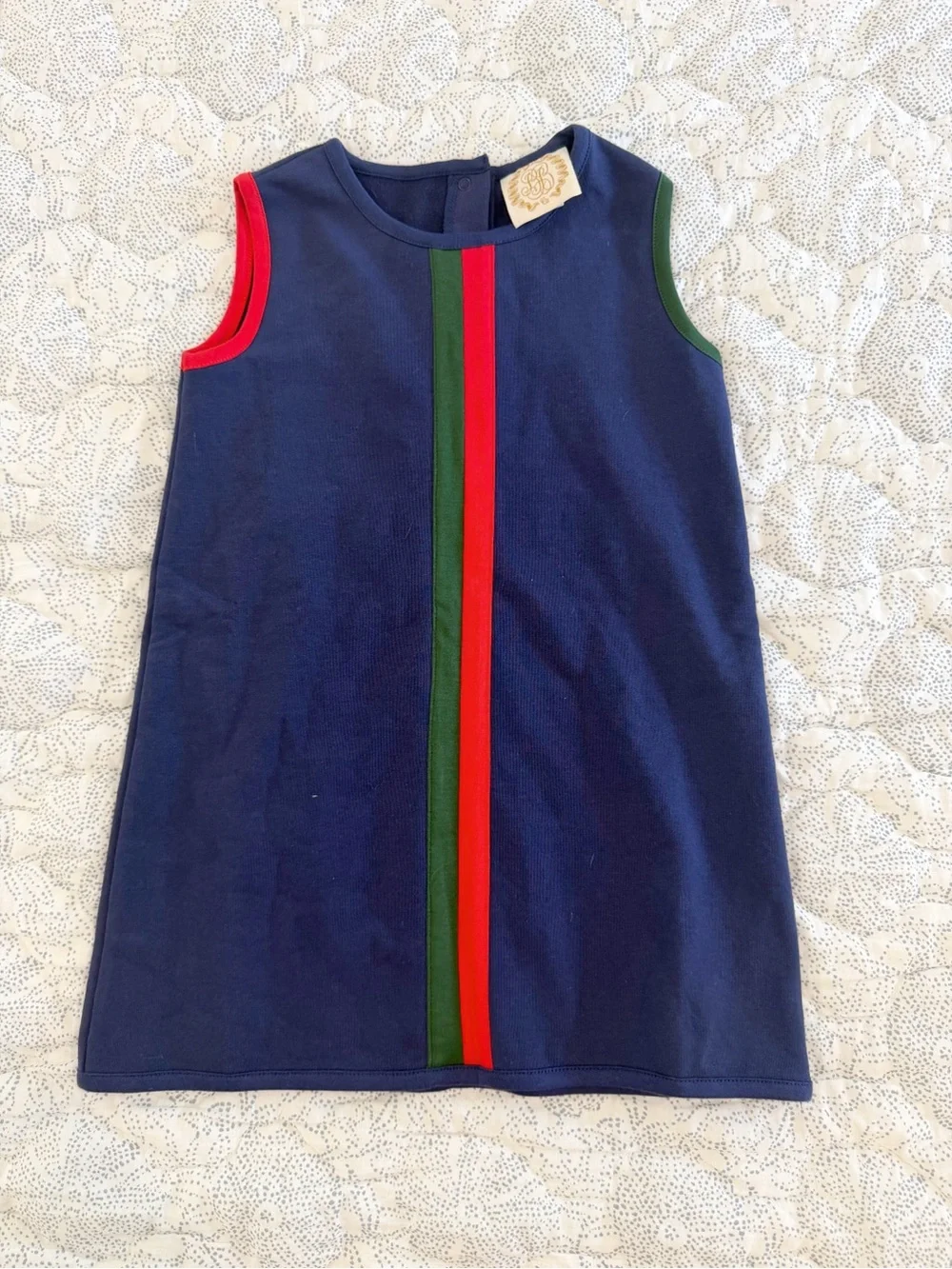 The Beaufort Bonnet Company Navy Dress with Red and Green Stripes NWOT